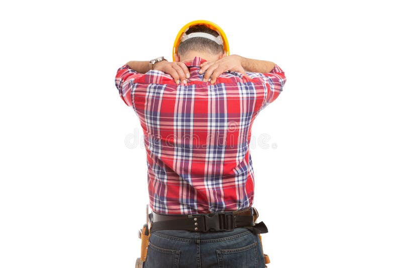 Constructor touching upper back royalty free stock photos Constructor touching upper back royalty free stock photos