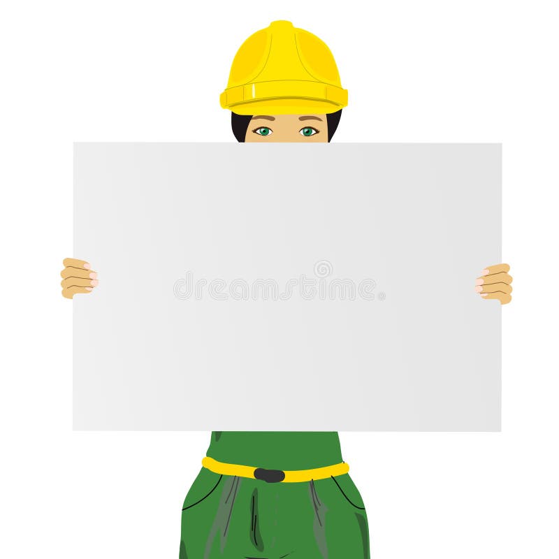 Constructor Woman Holding Empty Board Stock Illustrations 2