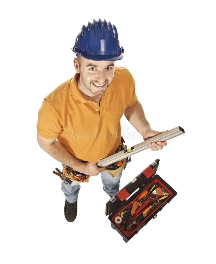 Constructor worker and tools stock images