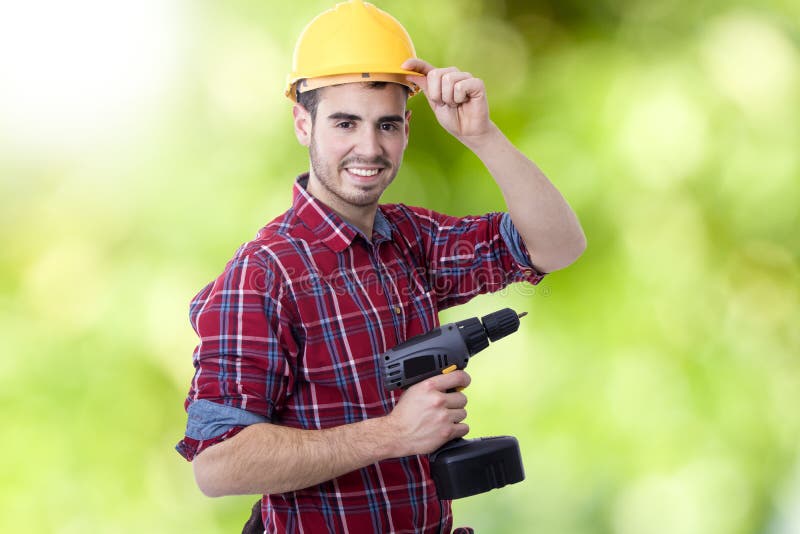 Construtor com a broca fotos de stock royalty free
