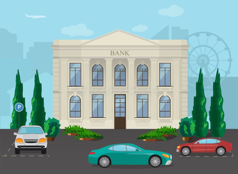 Construção de banco no fundo moderno da cidade ilustração do vetor Construção de banco no fundo moderno da cidade ilustração do vetor