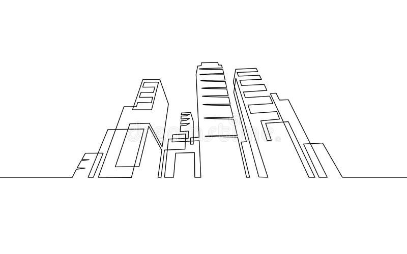 Single continuous one line art city building construction. Architecture house urban apartment cityscape concept design sketch outline drawing vector illustration. Single continuous one line art city building construction. Architecture house urban apartment cityscape concept design sketch outline drawing vector illustration.