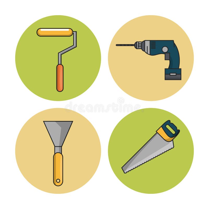 A construção utiliza ferramentas ícones ilustração do vetor A construção utiliza ferramentas ícones ilustração do vetor