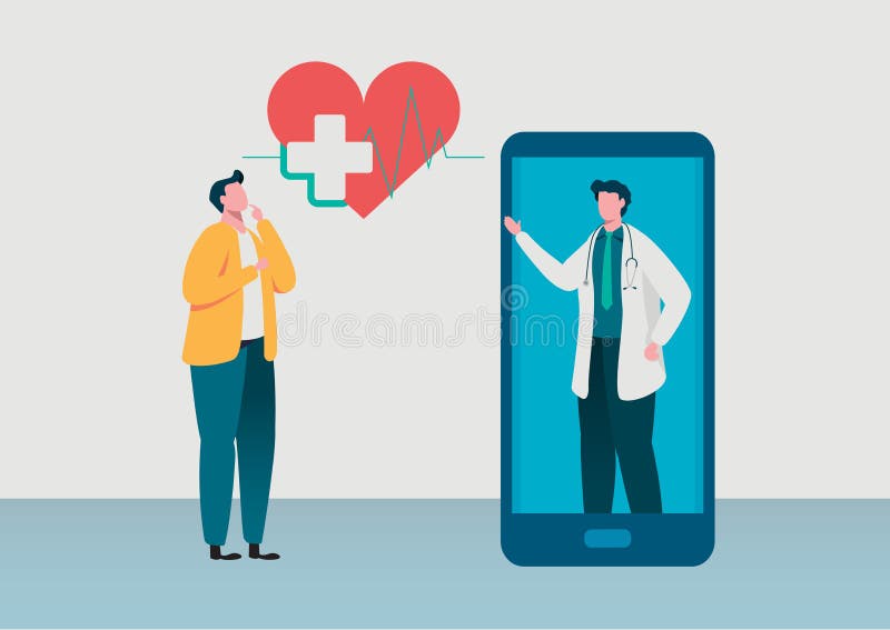 Consulta de la gente al doctor Diagnosis en línea Concepto en línea de la atención sanitaria del hospital, equipo médico Uso sano libre illustration Consulta de la gente al doctor Diagnosis en línea Concepto en línea de la atención sanitaria del hospital, equipo médico Uso sano libre illustration
