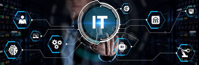 IT consultant presenting tag cloud about information technology stock photo