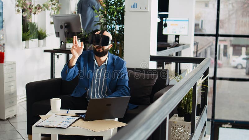 Consultant works with vr headset royalty free stock images