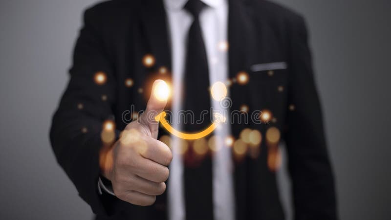 The consumer answered the survey in a conceptual way. Customer creates a happy face smiling symbol using a digital pen. The notion royalty free stock images