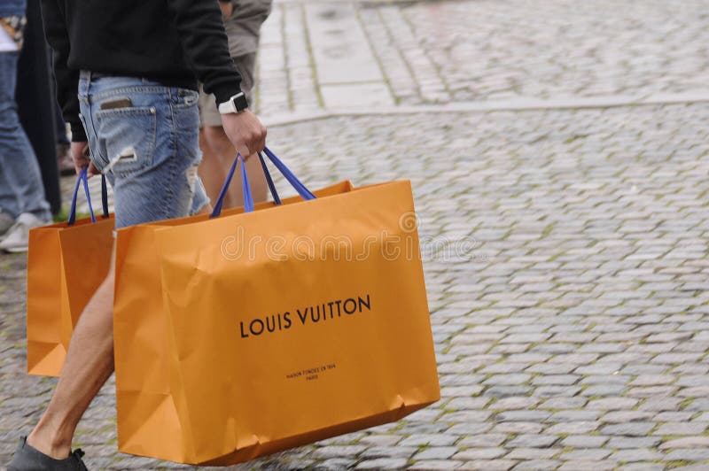 Copenhagen, Denmark. 01 May 2021, Louis Vuitton shopprs with LouisVuitton  shopping bags in anis capital. . Photo..Francis Dean/Deanpictures Stock  Photo - Alamy