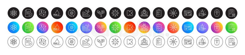 Consumption growth, Cogwheel and Waterproof line icons. For web app, printing. Round icon buttons. Vector vector illustration