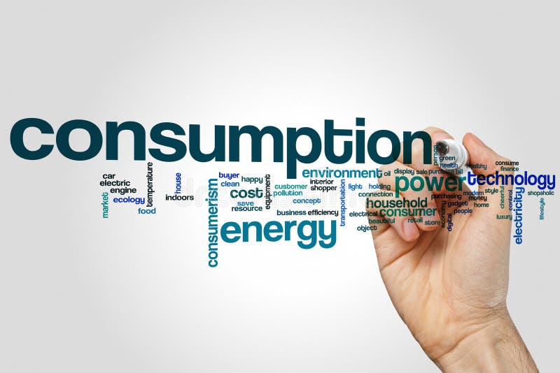 Consumption Word Cloud Concept on Grey Background Stock Photo Image of light, electricity