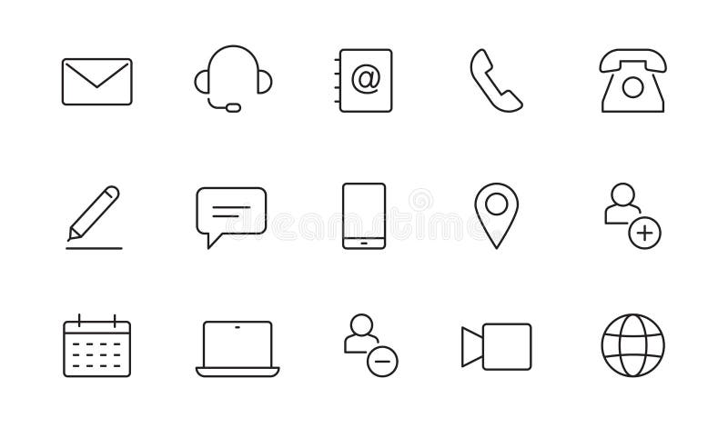 Contact address line icon set mail telephone adress message symbol 