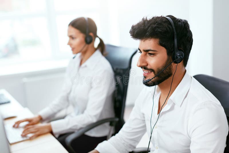 Contact Center Agent Consulting Customers Online Stock Photo - Image of