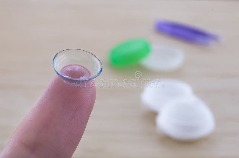 The Contact Lens on the Finger. Blurred Vision Stock Image Image of