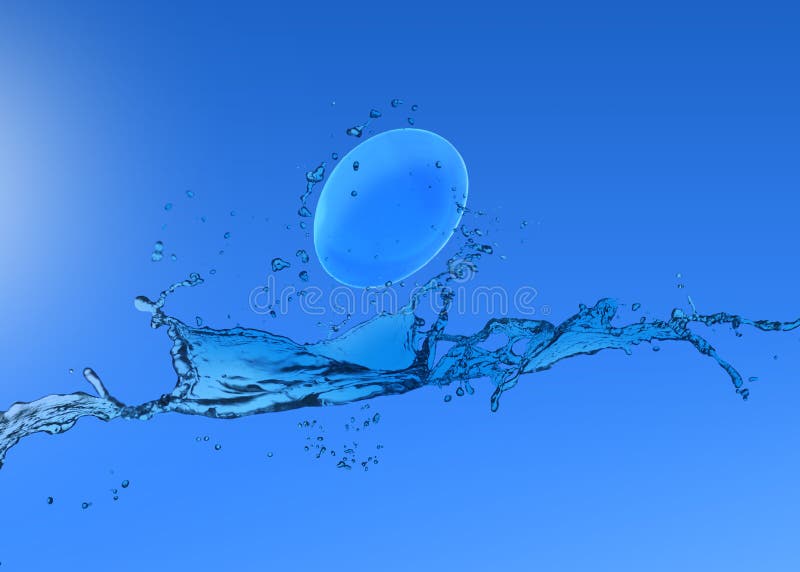 Contact Lens and Splash of Solution on Blue Background Stock Image