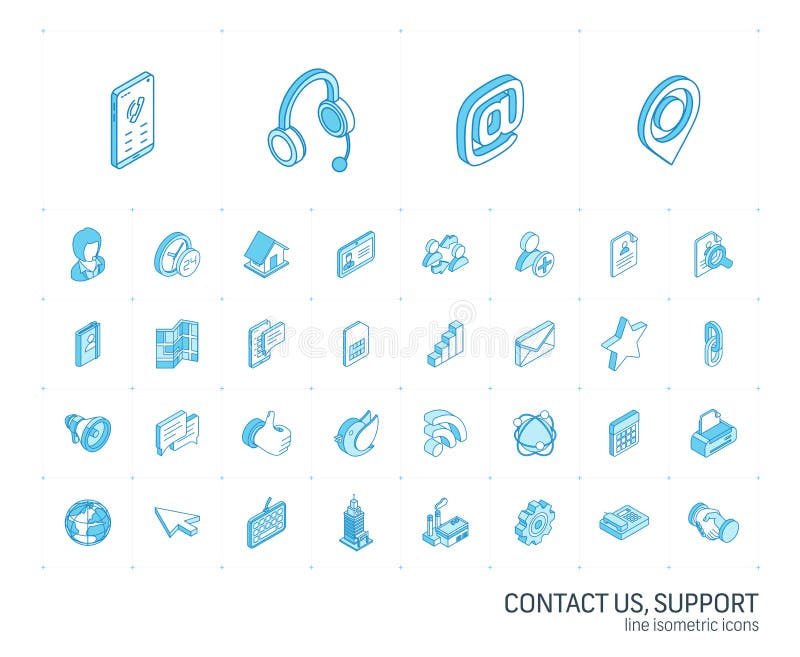 Contact us and Communication isometric line icons. 3d vector vector illustration