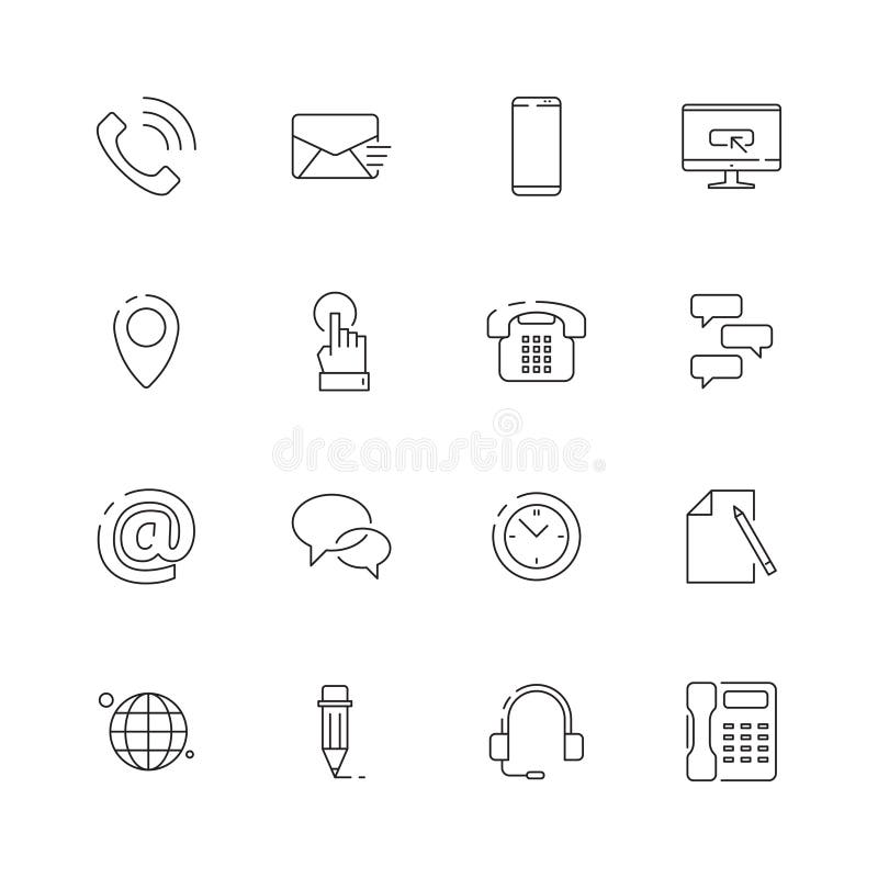 Contact us icon. Internet website business symbols for contact or support page telephone envelope map vector thin line vector illustration