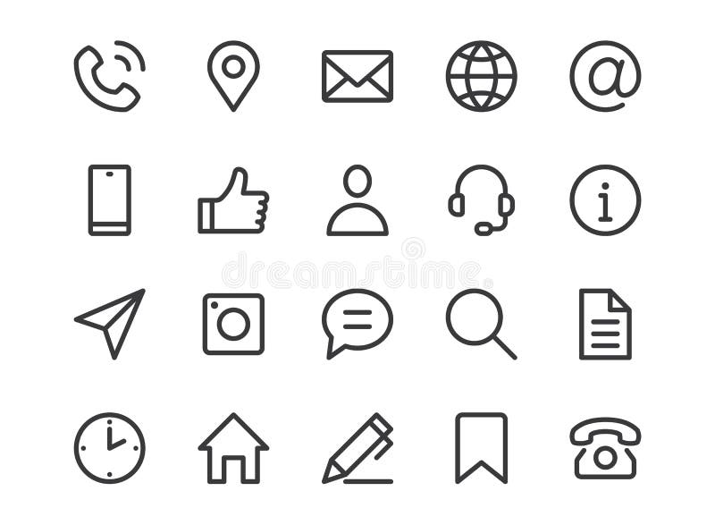 Contact us line icon. Minimal vector illustration with simple outline icons as phone, email, web site, address, location royalty free illustration