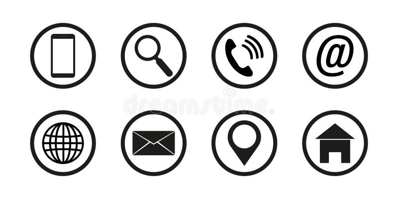 Contact us . Set of flat icon. Web vector illustration. Black buttons on white background.Set of contact icons
