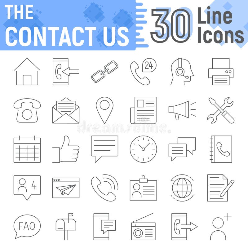 Contact us thin line icon set, web sign collection royalty free illustration