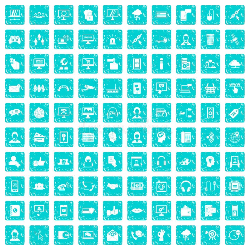 100 contact us icons set in grunge style blue color isolated on white background vector illustration. 100 contact us icons set in grunge style blue color isolated on white background vector illustration