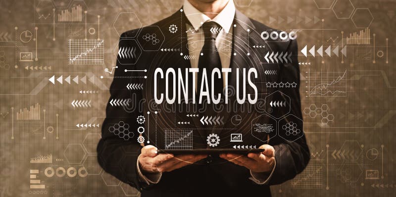 Contactez-nous avec l'homme d'affaires tenant une tablette images stock Contactez-nous avec l'homme d'affaires tenant une tablette images stock