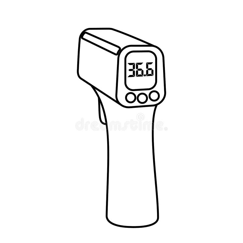 Contactless Infrared Thermometer icon inline art style isolated on white background shows the normal temperature