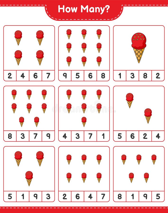 Jogo De Contagem Para Crianças Vetor De Ilustração De Sorvete. Perfeito  Para O Jogo De Matemática Infantil Ilustração do Vetor - Ilustração de  vetor, atividade: 214200251