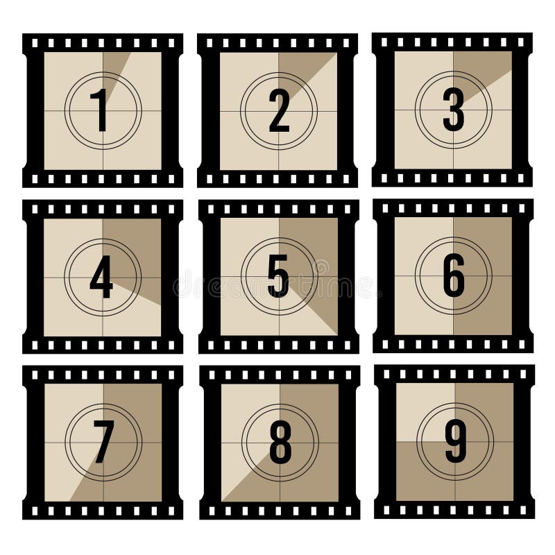 Contagem regressiva do filme Contador velho do temporizador do filme do projetor Quadros do diafilme do vintage do vetor ilustração do vetor Contagem regressiva do filme Contador velho do temporizador do filme do projetor Quadros do diafilme do vintage do vetor ilustração do vetor