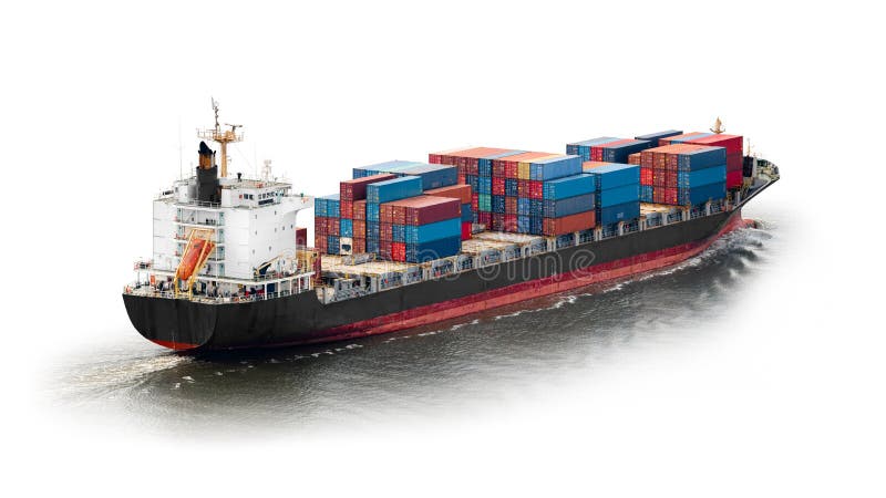 Container Cargo ship isolated on white background, Freight Transportation and Logistic stock photos
