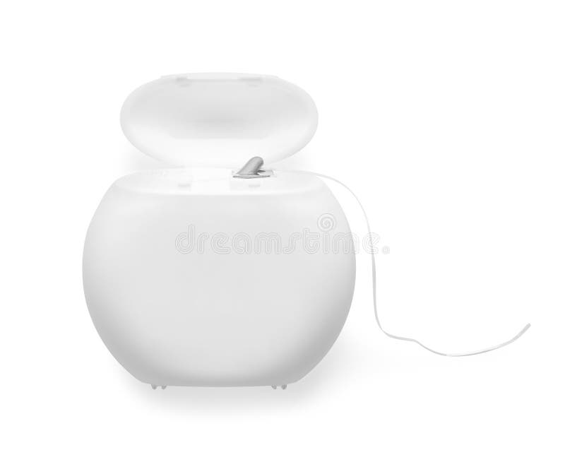 Container with Dental Floss on White Background, Top View Stock Image