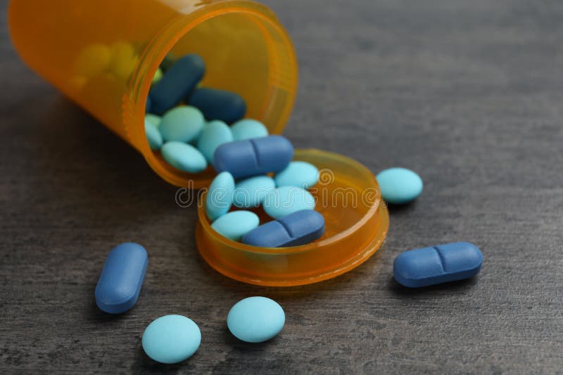 Container with Different Pills Stock Image Image of blue, medical