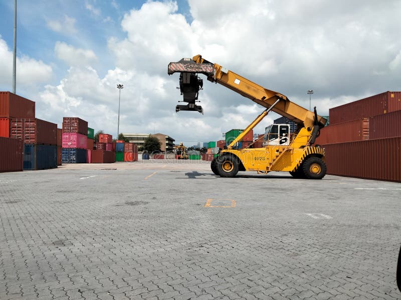 Container Forklift on Ground of Port Stock Photo Image of shipment
