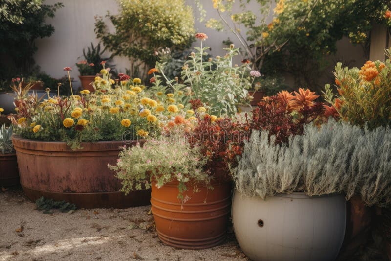 Container Garden Filled with Droughttolerant and Native Plants Stock Photo Image of outdoor