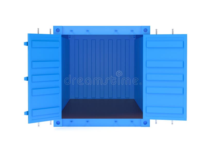Container. immagine rendering 3d contenitore aperto blu illustrazione di stock