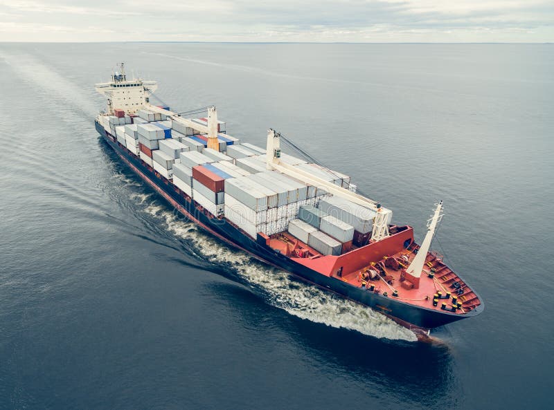 Container Vessel Sailing In Open Sea Stock Image Image of heavy, angled 96268861