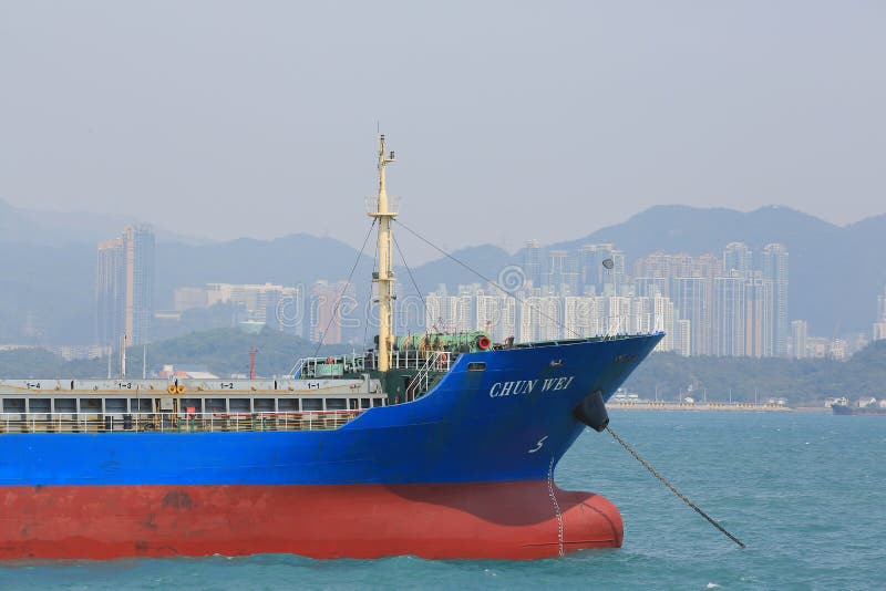 Container Ship in Victoria Harbor of Hong Kong Editorial Stock Photo