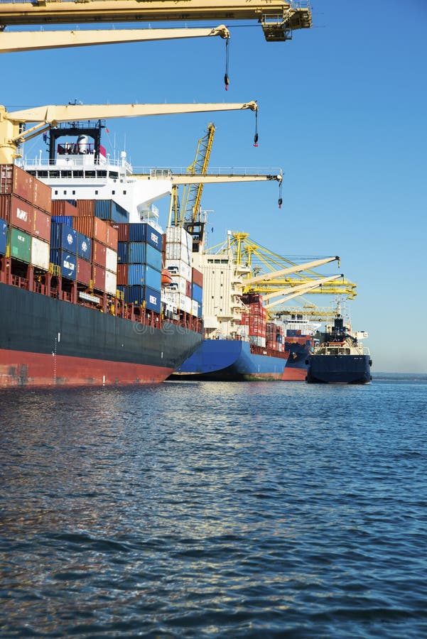 Container ships docked royalty free stock images