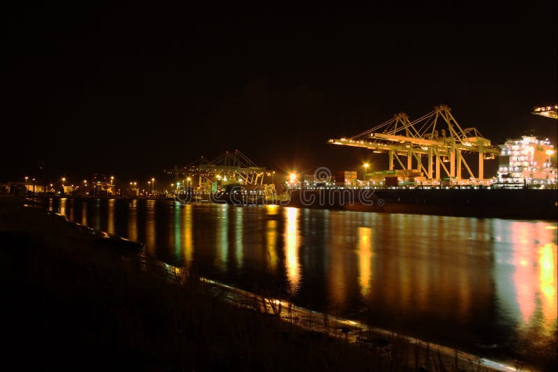 Container terminal by night