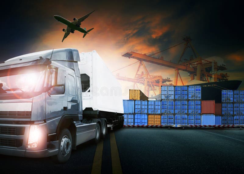 container truck ,ship in port and freight cargo plane in transpo stock images container truck ,ship in port and freight cargo plane in transpo stock images