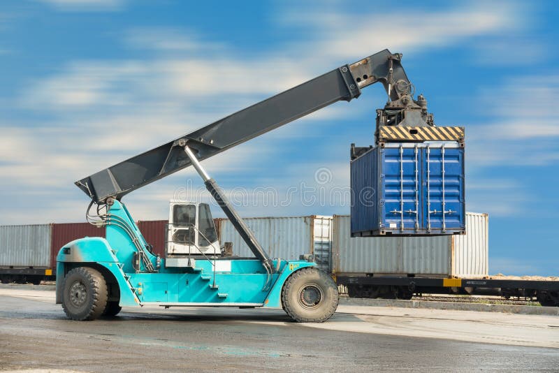 Container unloading truck in logistics yard., Business transpotation.