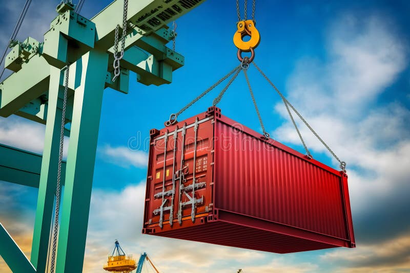The Container Vessel during Loading at an Industrial Port by Port Crane