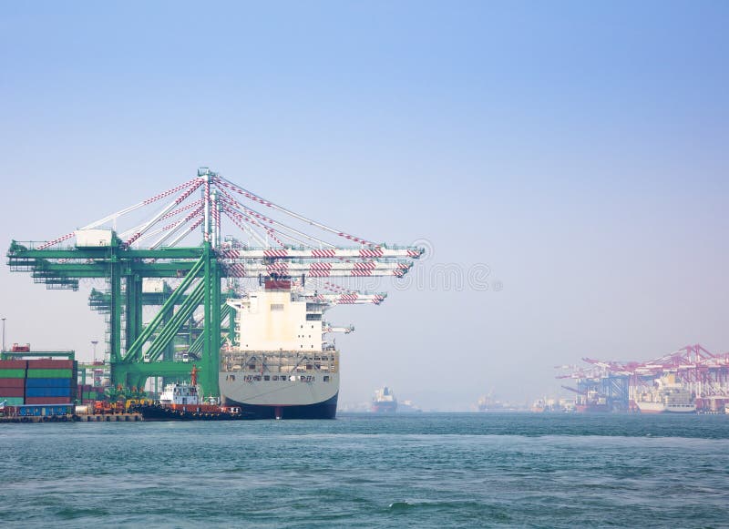 Container vessel unloaded in Port of kaohsiung royalty free stock image