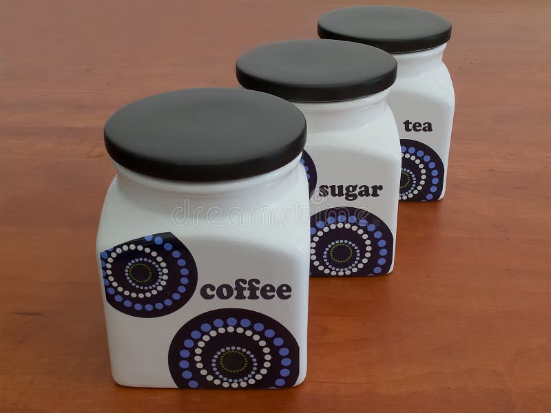 Containers of Coffee, Sugar and Tea Stock Image Image of utensil