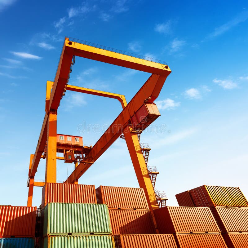 Containers and cranes stock photo