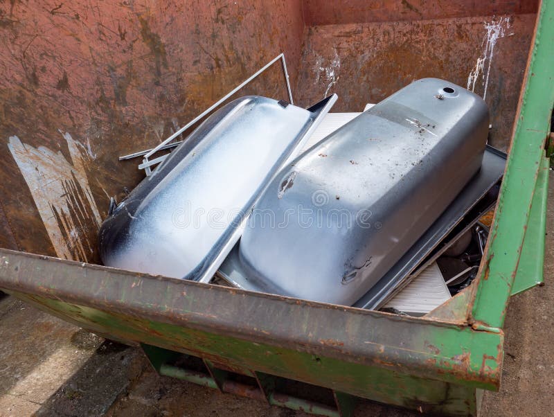 Containers with Scrap Iron Bathtubs Stock Image Image of construction