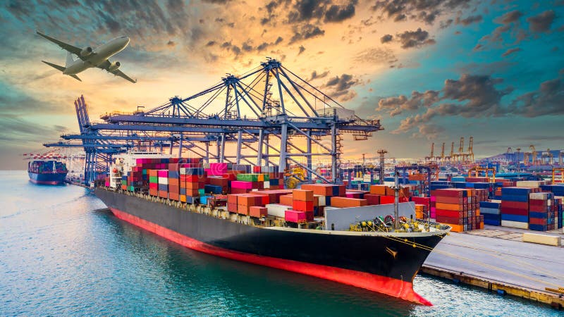 Containervrachtschip wereldwijd zakeninvoer uitvoer handel logistiek en vervoer wereldwijd per containervrachtschip