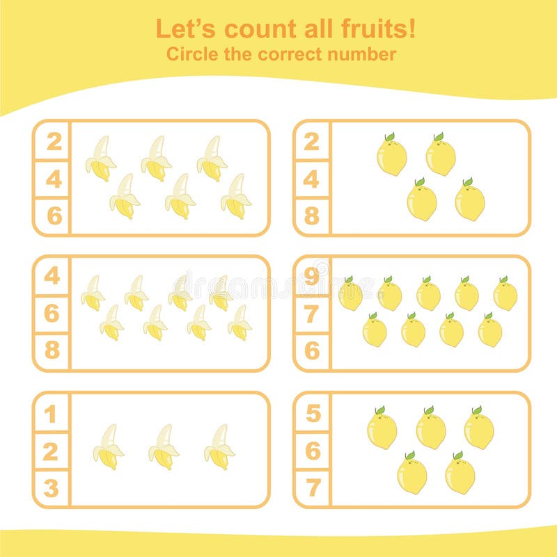 planilha para crianças da escola. jogo de matemática com frutas