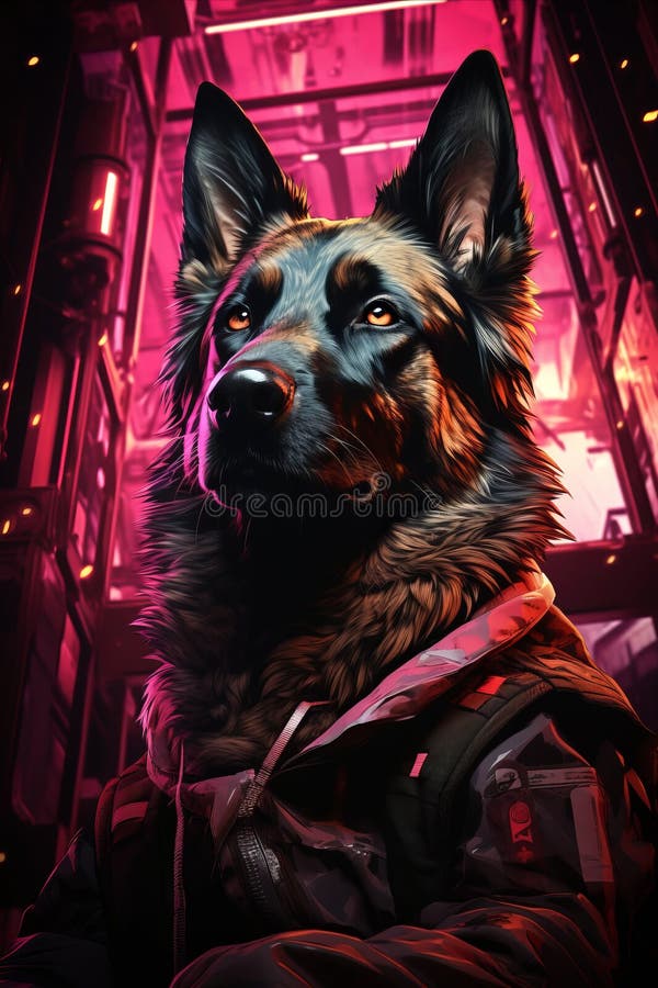 Explore a world where cyberpunk meets canine introspection with this digital illustration featuring a Belgian Tervuren. Drawing inspiration from the visionary Syd Mead, this artwork showcases neon accents, futuristic elements, and a cool color palette. The Belgian Tervuren is depicted in a contemplative mood, blending modernity with deep canine introspection. With a stylization level of 1000 and a 2:3 aspect ratio, this piece is a mesmerizing addition to any cyberpunk-themed collection. Explore a world where cyberpunk meets canine introspection with this digital illustration featuring a Belgian Tervuren. Drawing inspiration from the visionary Syd Mead, this artwork showcases neon accents, futuristic elements, and a cool color palette. The Belgian Tervuren is depicted in a contemplative mood, blending modernity with deep canine introspection. With a stylization level of 1000 and a 2:3 aspect ratio, this piece is a mesmerizing addition to any cyberpunk-themed collection.
