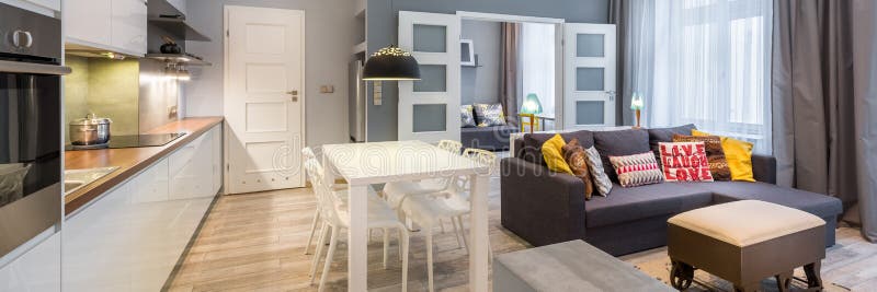 Contemporary apartment interior, panorama stock photos Contemporary apartment interior, panorama stock photos