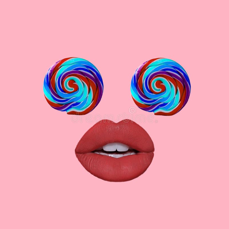 Red lips with lollipop stock photo. Image of beautiful 105983376